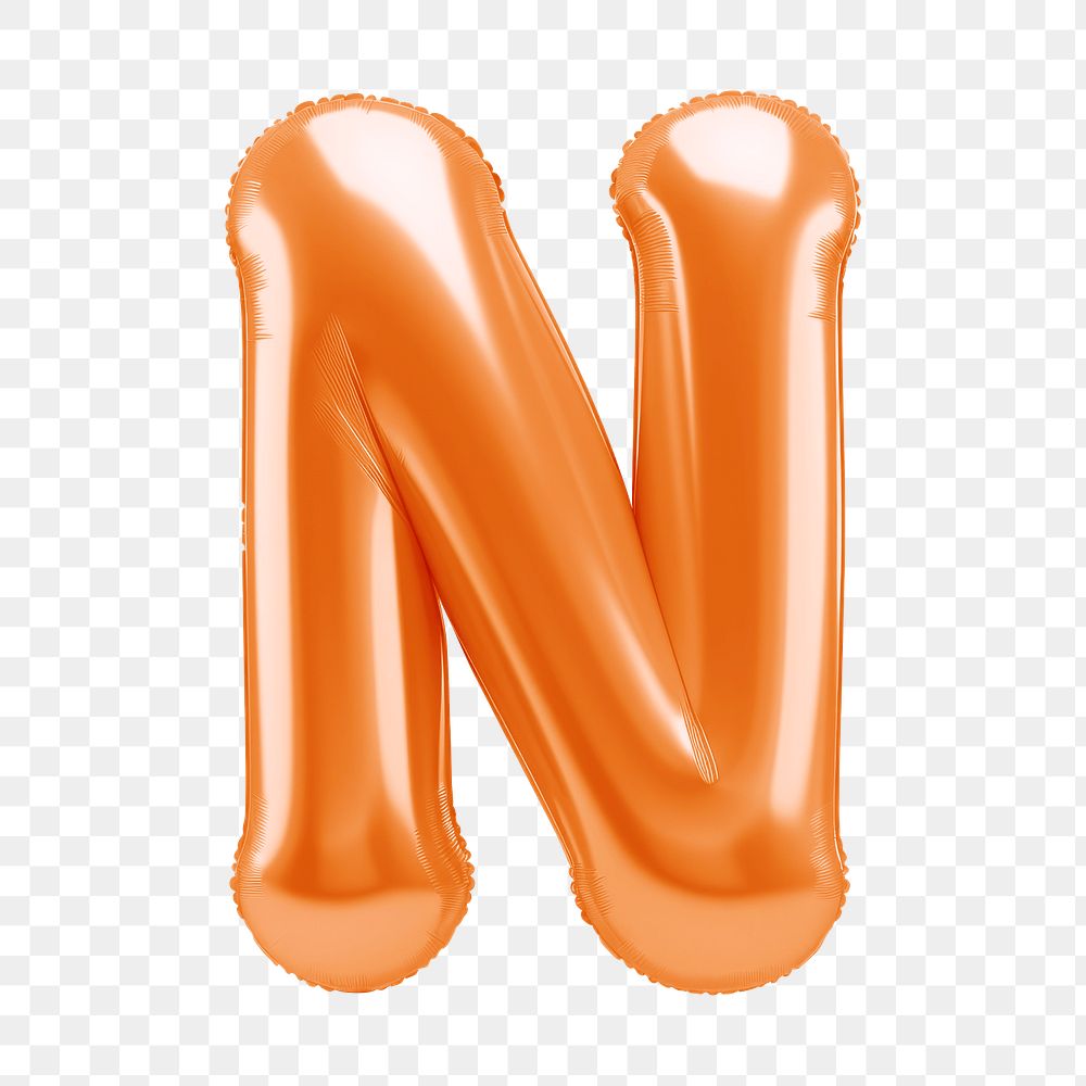 Letter N png 3D orange balloon alphabet, transparent background