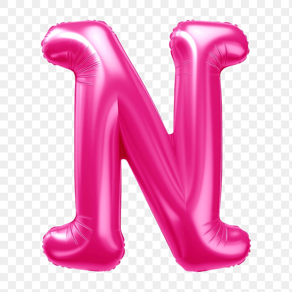 Letter N png 3D pink balloon alphabet, transparent background