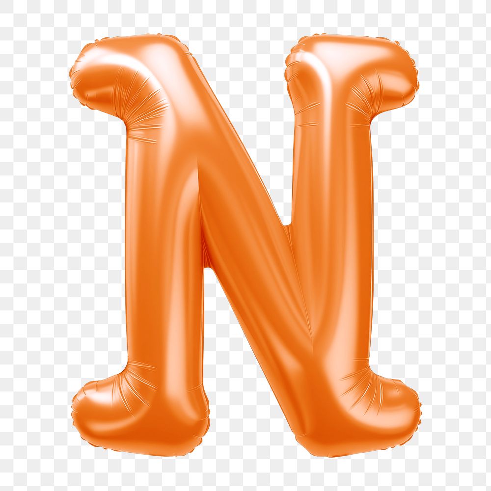 Letter N png 3D orange balloon alphabet, transparent background