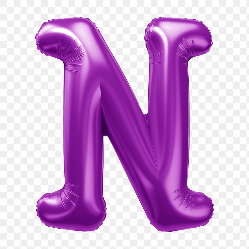 Letter N png 3D purple balloon alphabet, transparent background