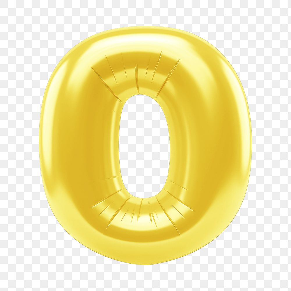 Letter O png 3D yellow balloon alphabet, transparent background