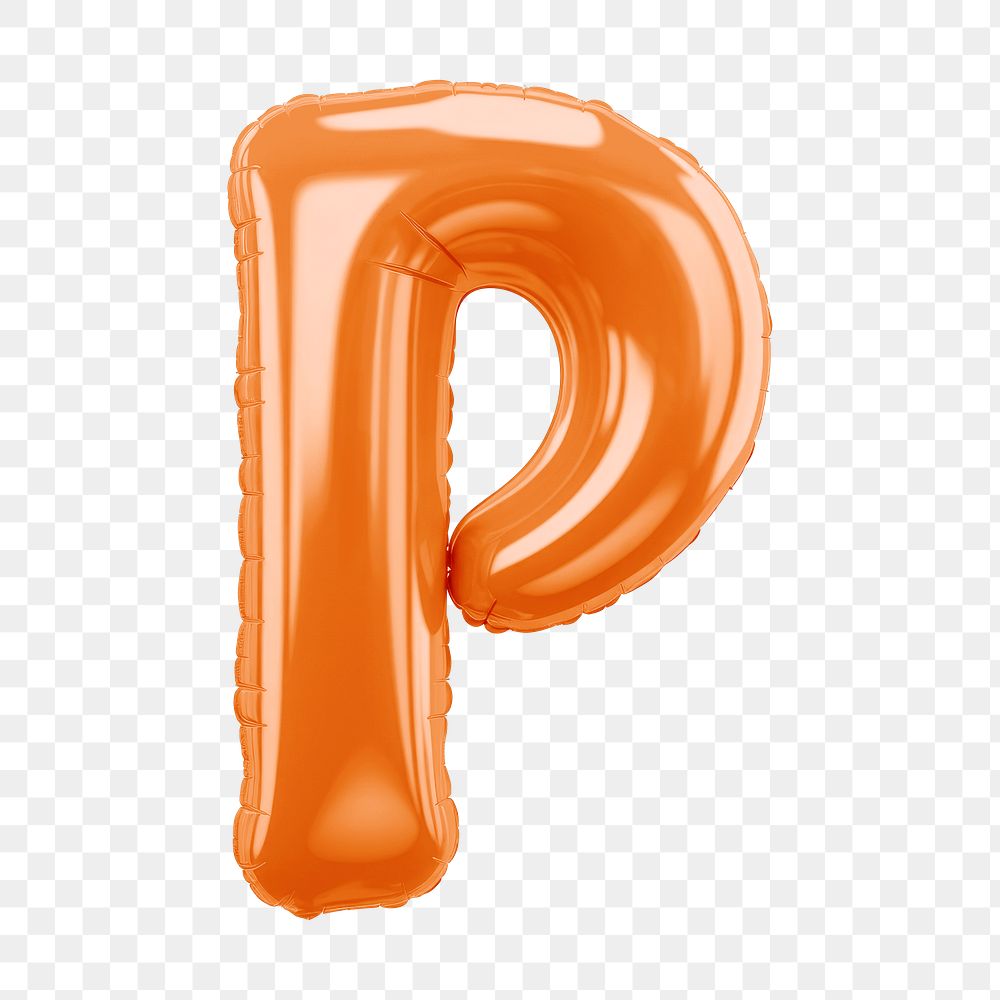 Letter P png 3D orange balloon alphabet, transparent background