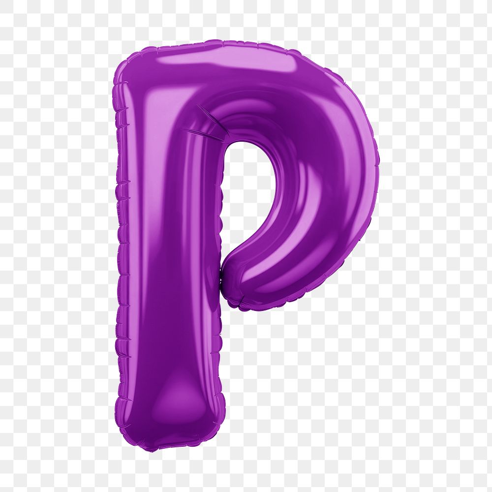 Letter P png 3D purple balloon alphabet, transparent background