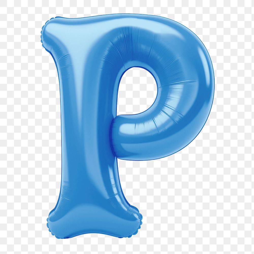 Letter P png 3D blue balloon alphabet, transparent background