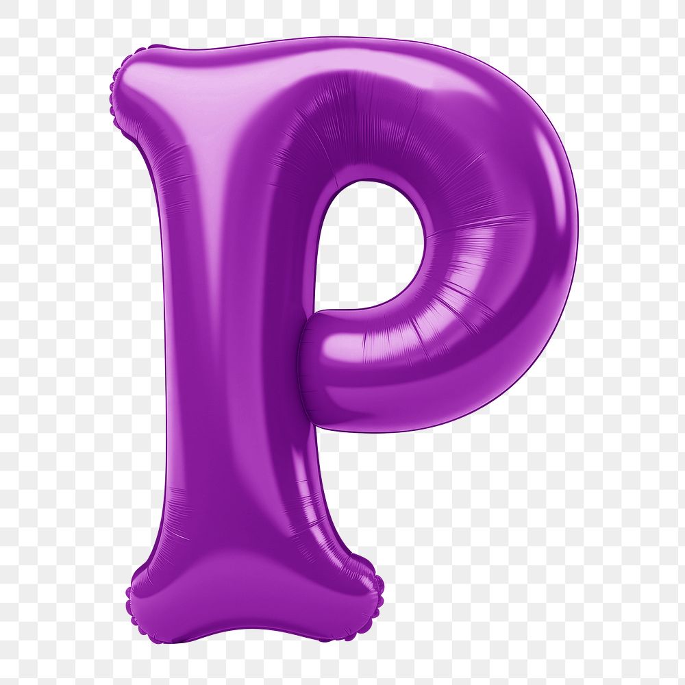Letter P png 3D purple balloon alphabet, transparent background