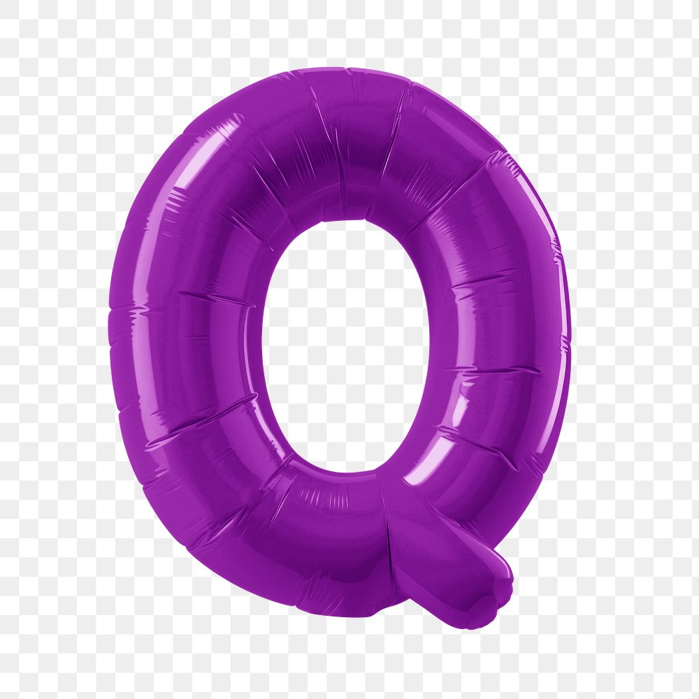 Letter Q png 3D purple balloon alphabet, transparent background