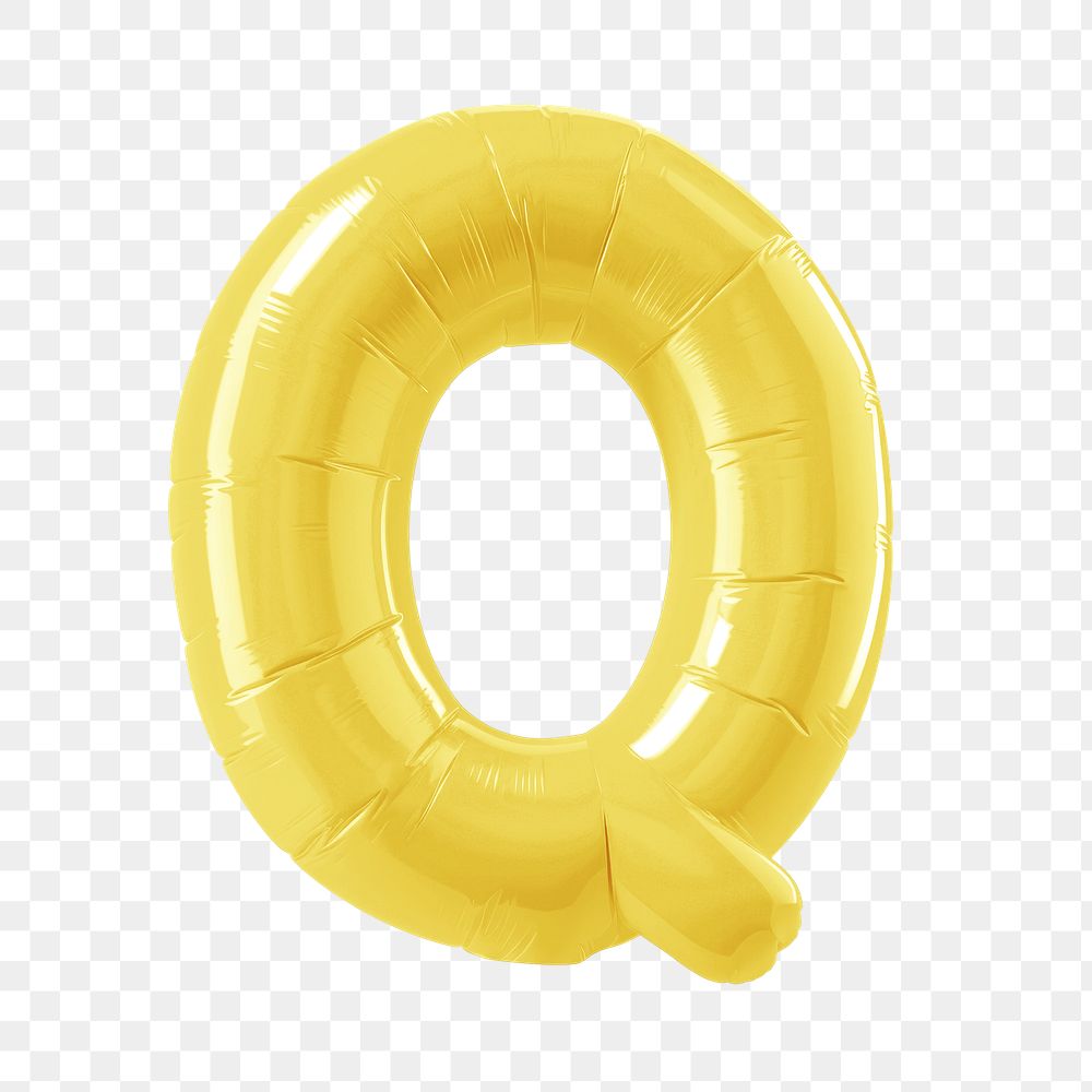 Letter Q png 3D yellow balloon alphabet, transparent background