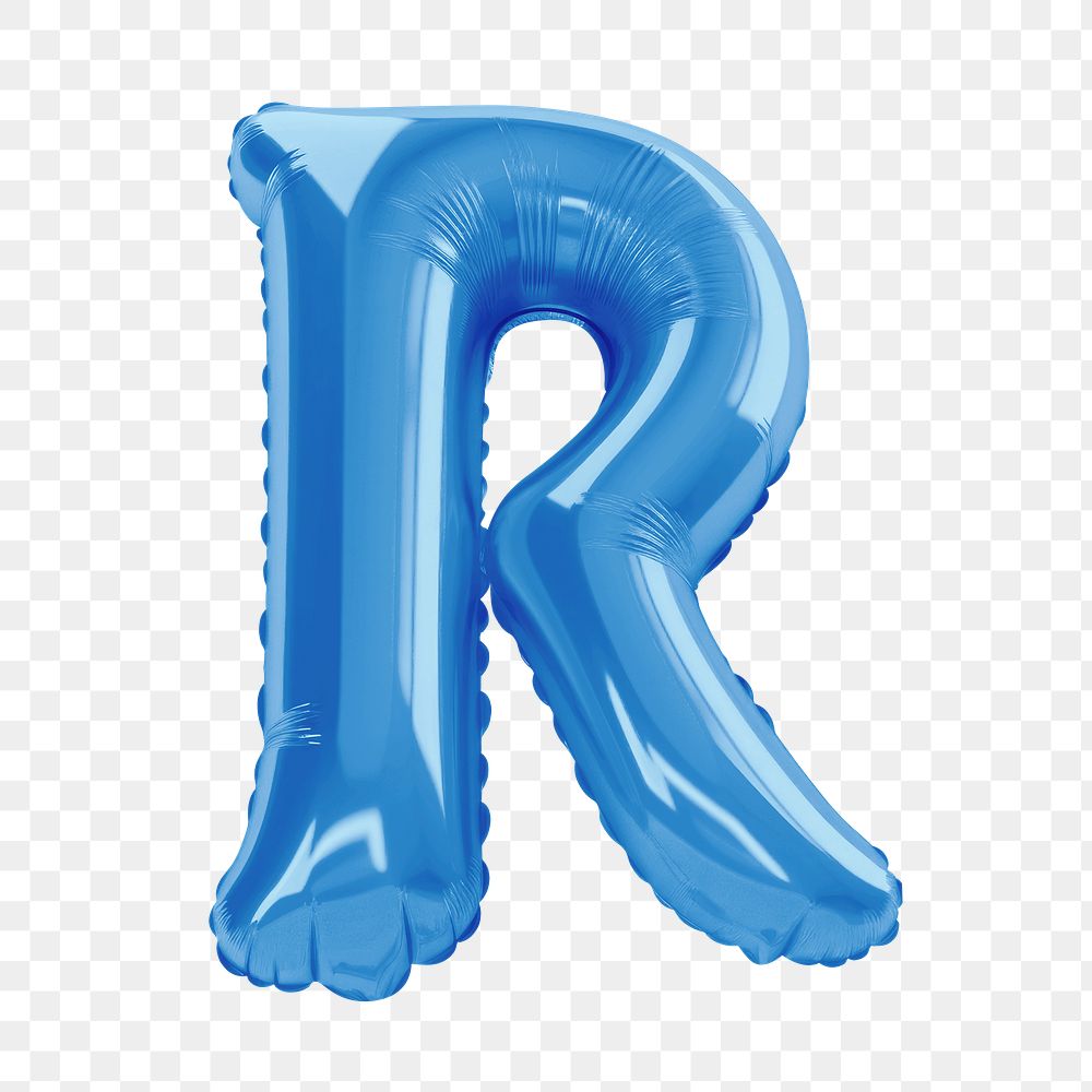 Letter R png 3D blue balloon alphabet, transparent background