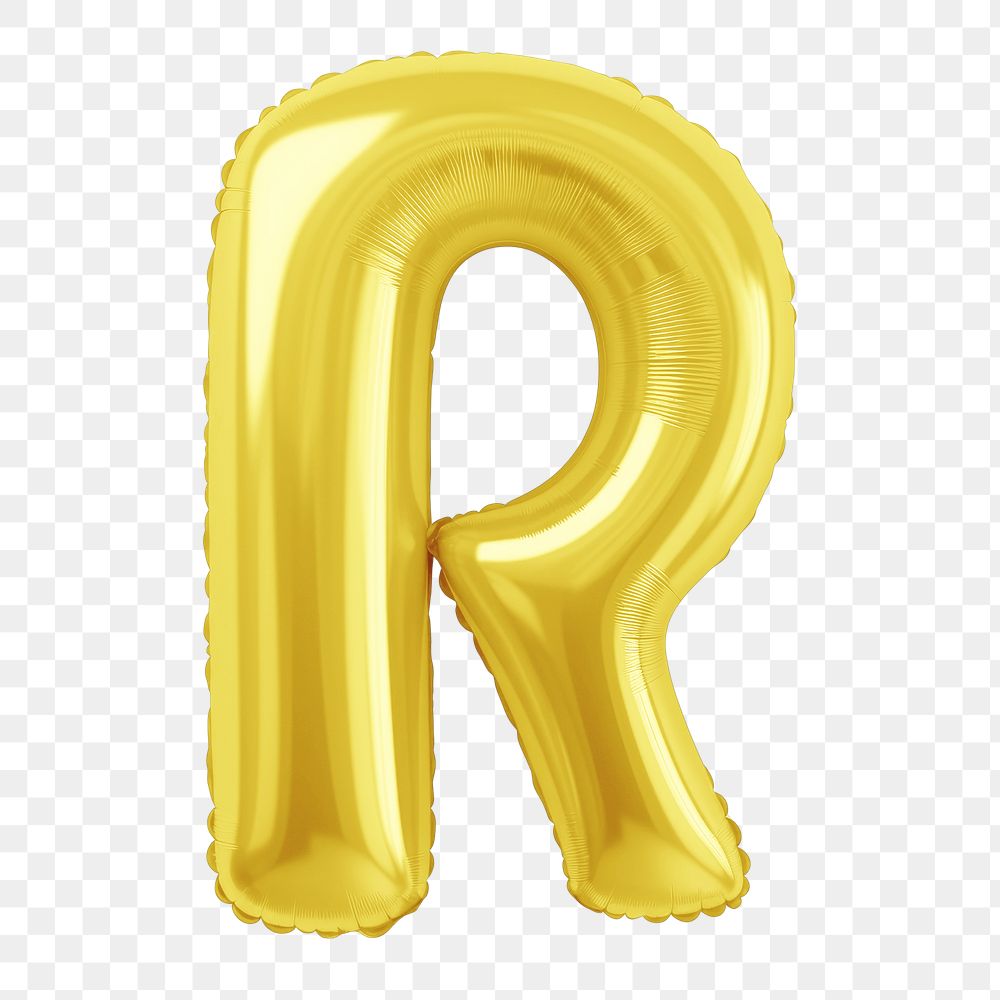Letter R png 3D yellow balloon alphabet, transparent background