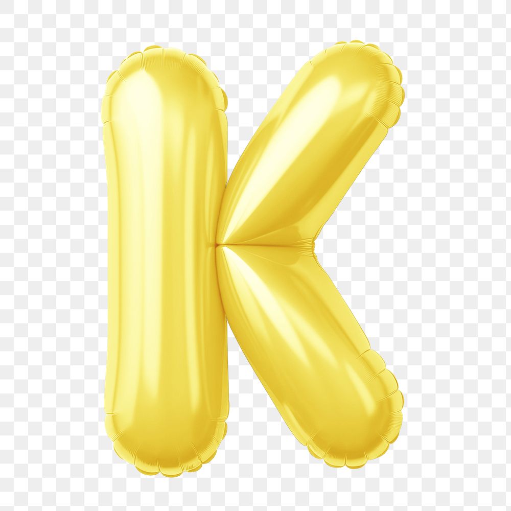 Letter K png 3D yellow balloon alphabet, transparent background