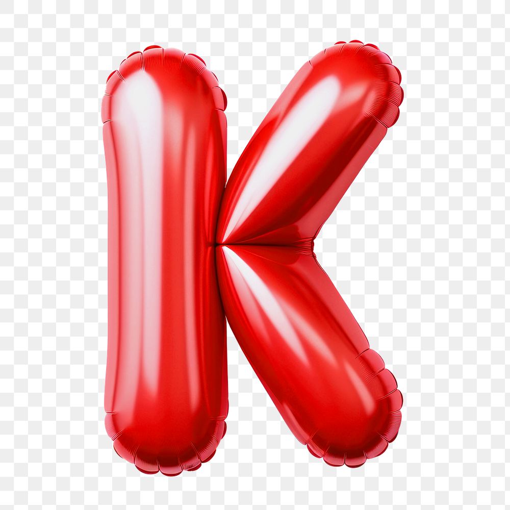 Letter K png 3D red balloon alphabet, transparent background
