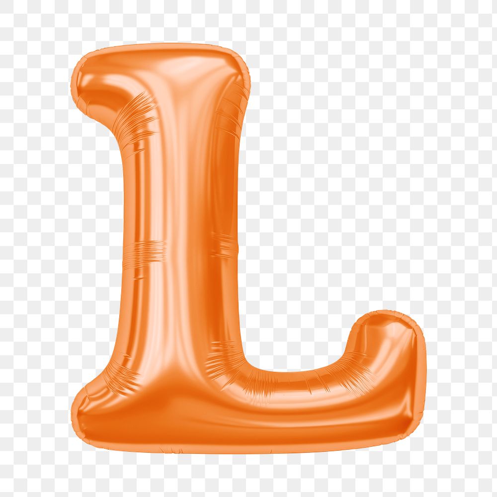 Letter L png 3D orange balloon alphabet, transparent background