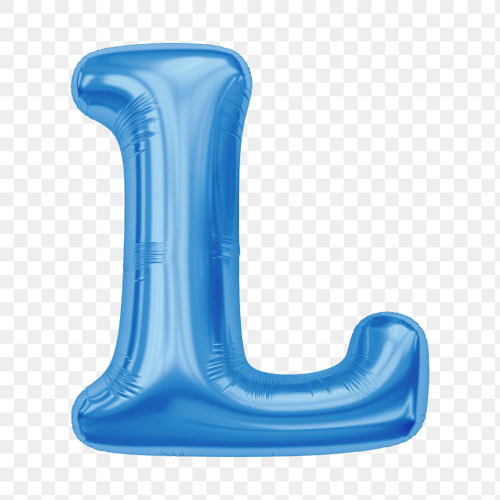 Letter L png 3D blue balloon alphabet, transparent background