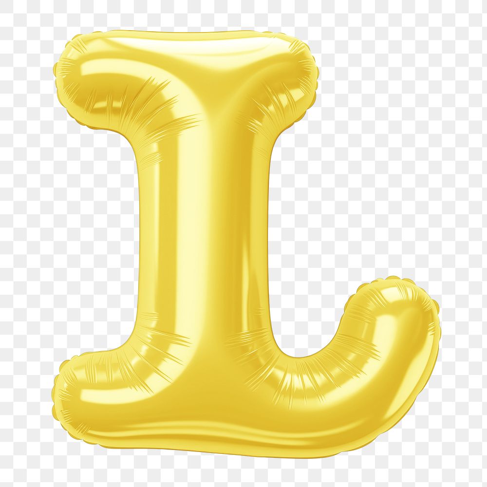 Letter L png 3D yellow balloon alphabet, transparent background