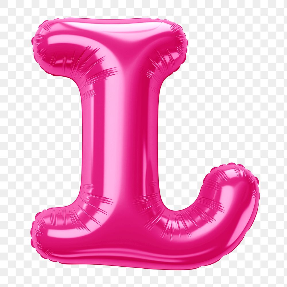 Letter L png 3D pink balloon alphabet, transparent background