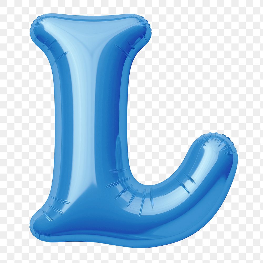 Letter L png 3D blue balloon alphabet, transparent background