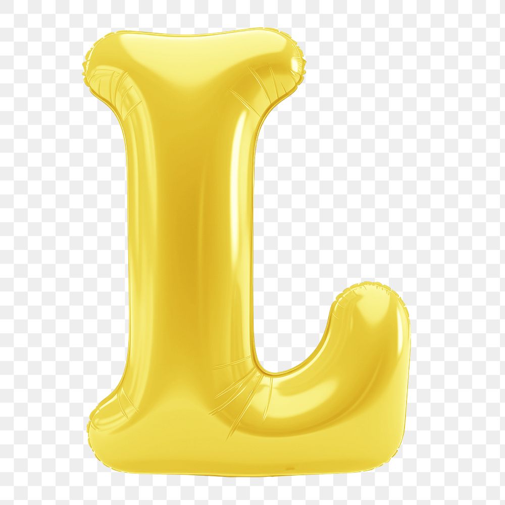 Letter L png 3D yellow balloon alphabet, transparent background