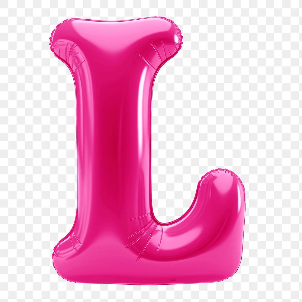 Letter L png 3D pink balloon alphabet, transparent background