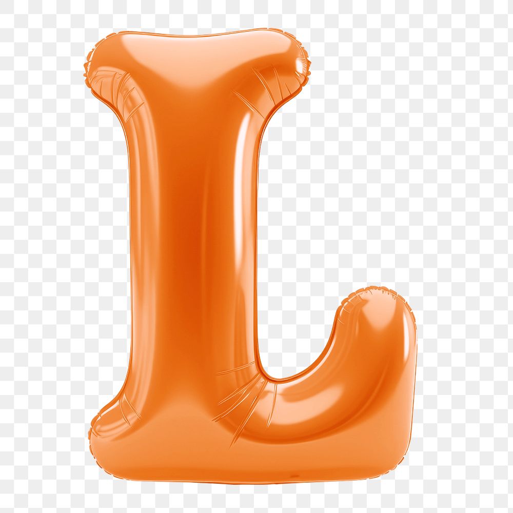 Letter L png 3D orange balloon alphabet, transparent background