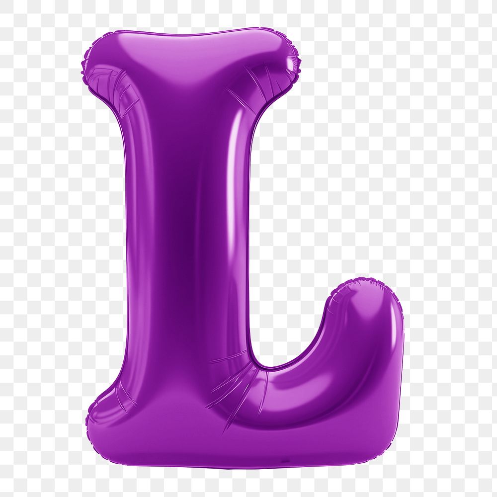 Letter L png 3D purple balloon alphabet, transparent background