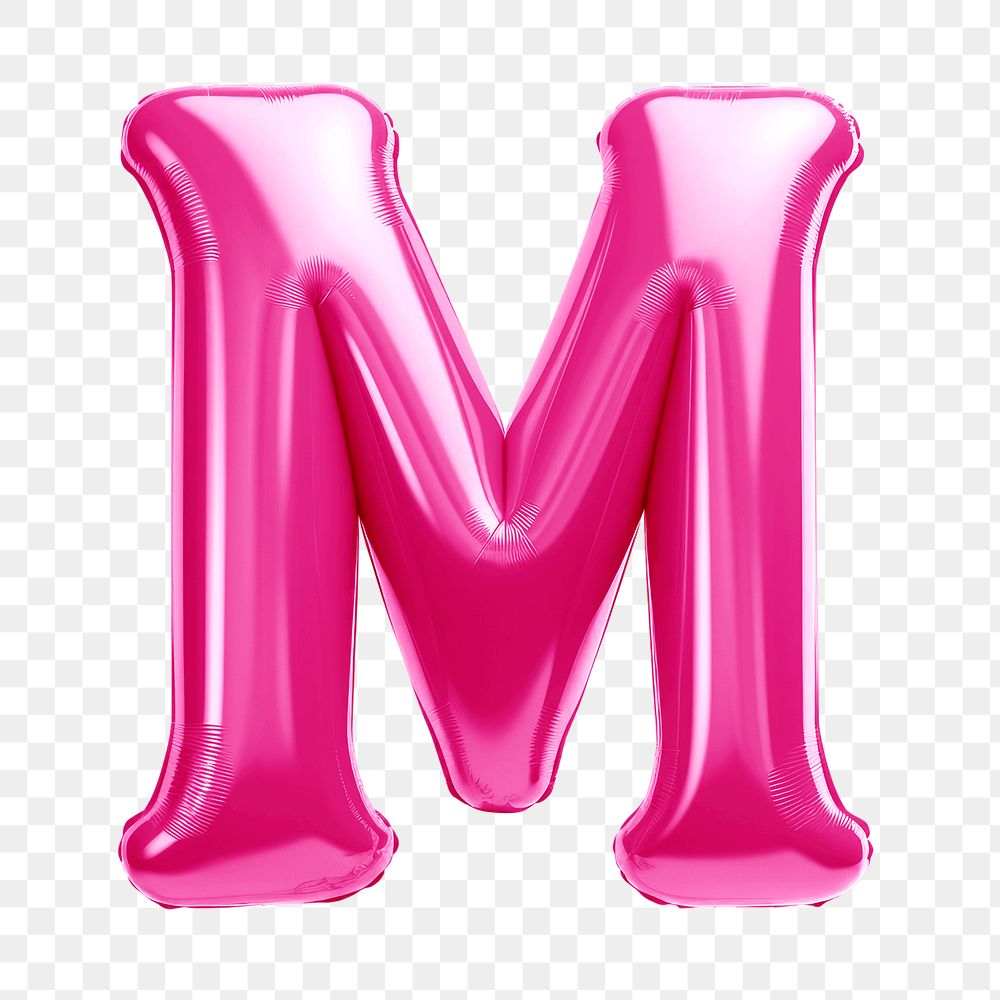 Letter M png 3D pink balloon alphabet, transparent background