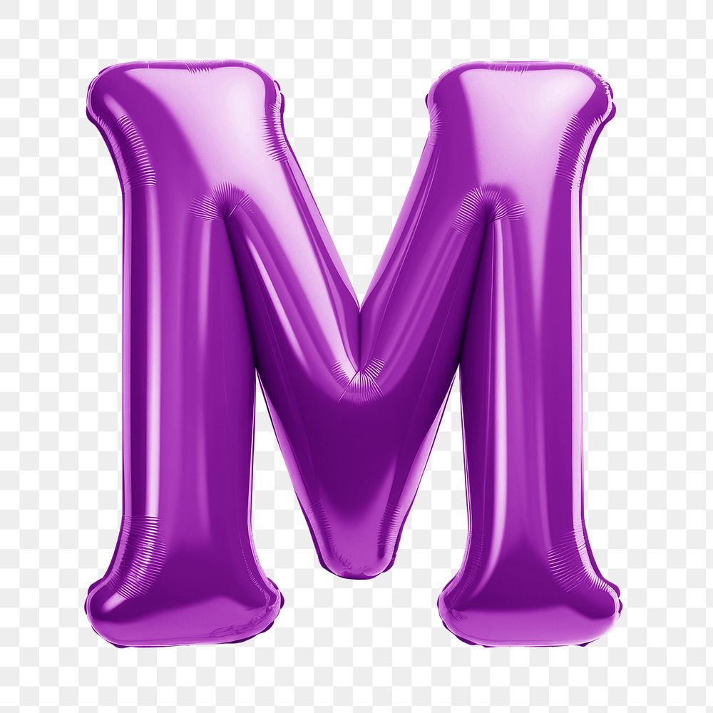 Letter M png 3D purple balloon alphabet, transparent background