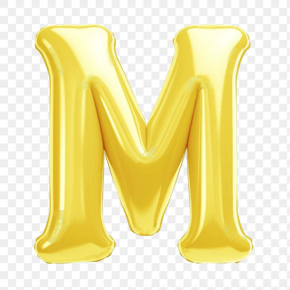 Letter M png 3D yellow balloon alphabet, transparent background