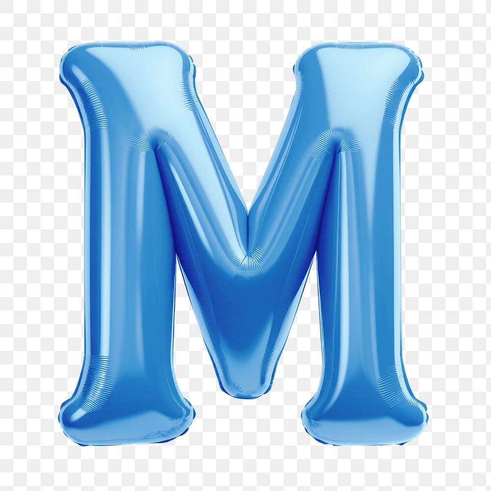 Letter M png 3D blue balloon alphabet, transparent background