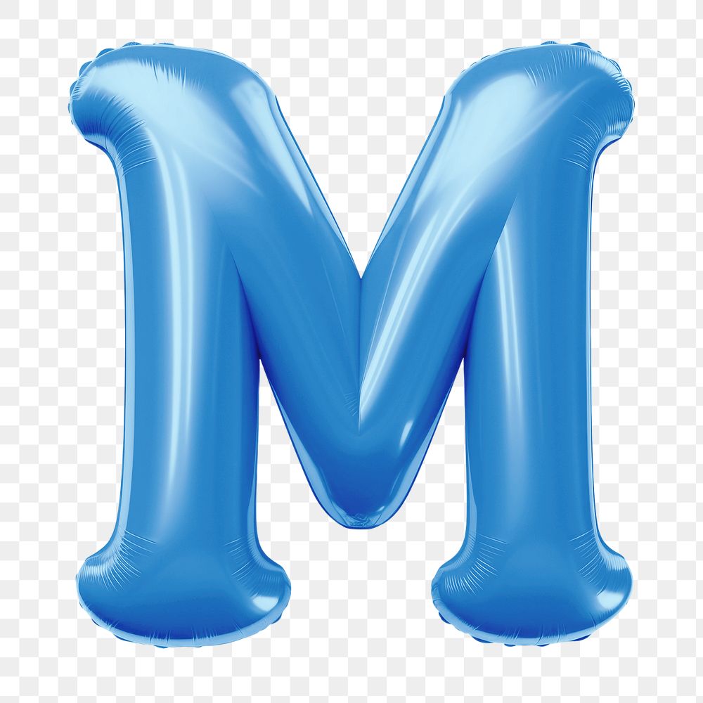 Letter M png 3D blue balloon alphabet, transparent background
