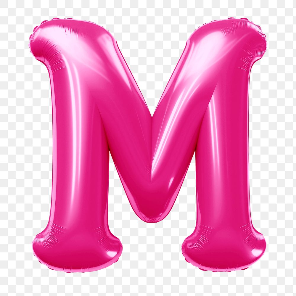 Letter M png 3D pink balloon alphabet, transparent background