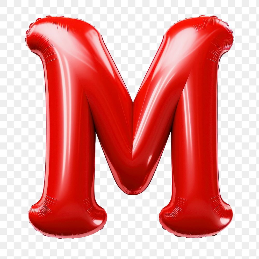 Letter M png 3D red balloon alphabet, transparent background