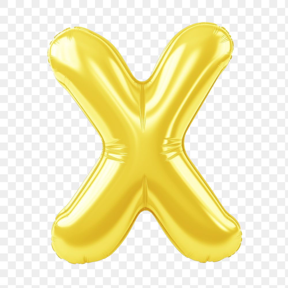 Letter X png 3D yellow balloon alphabet, transparent background