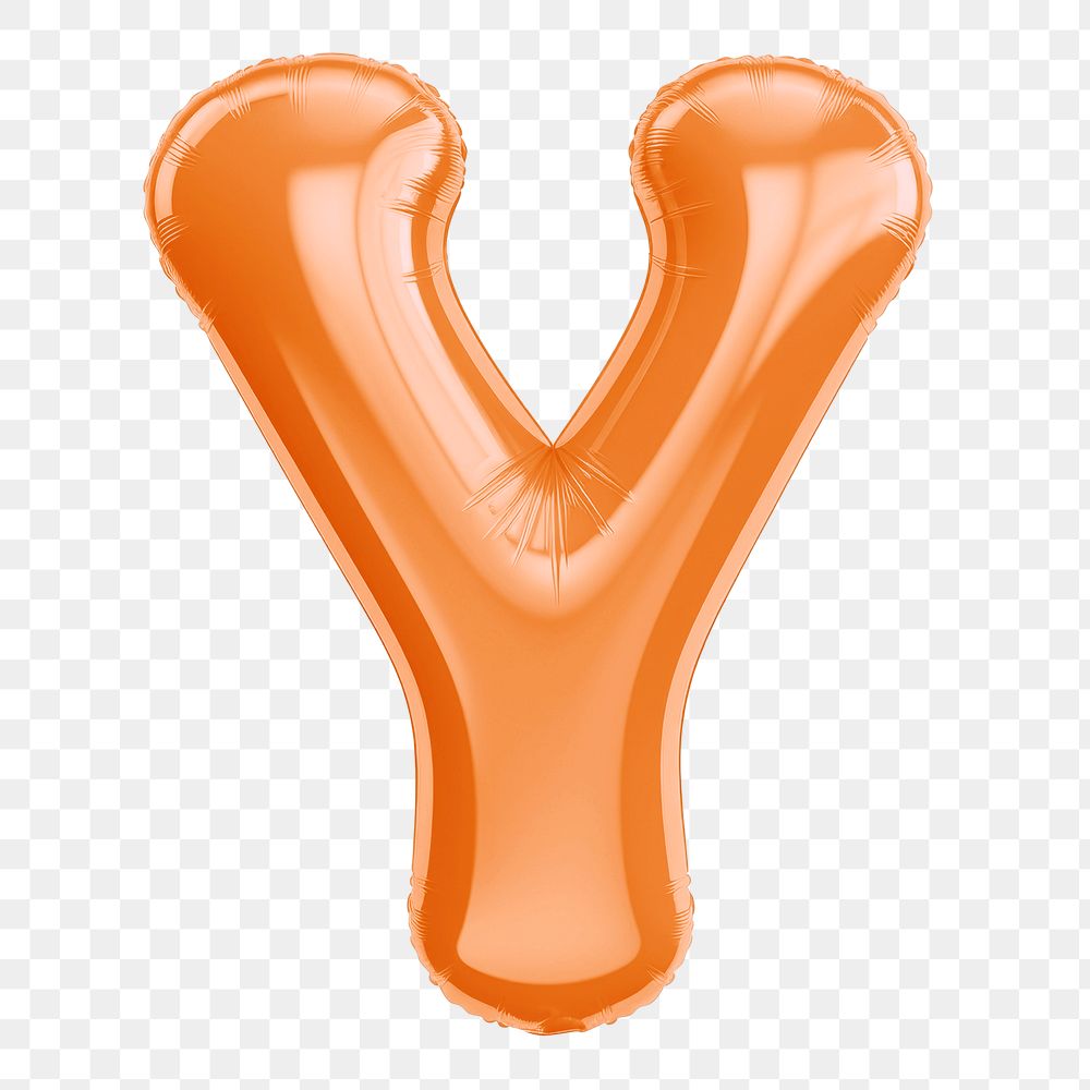 Letter Y png 3D orange balloon alphabet, transparent background