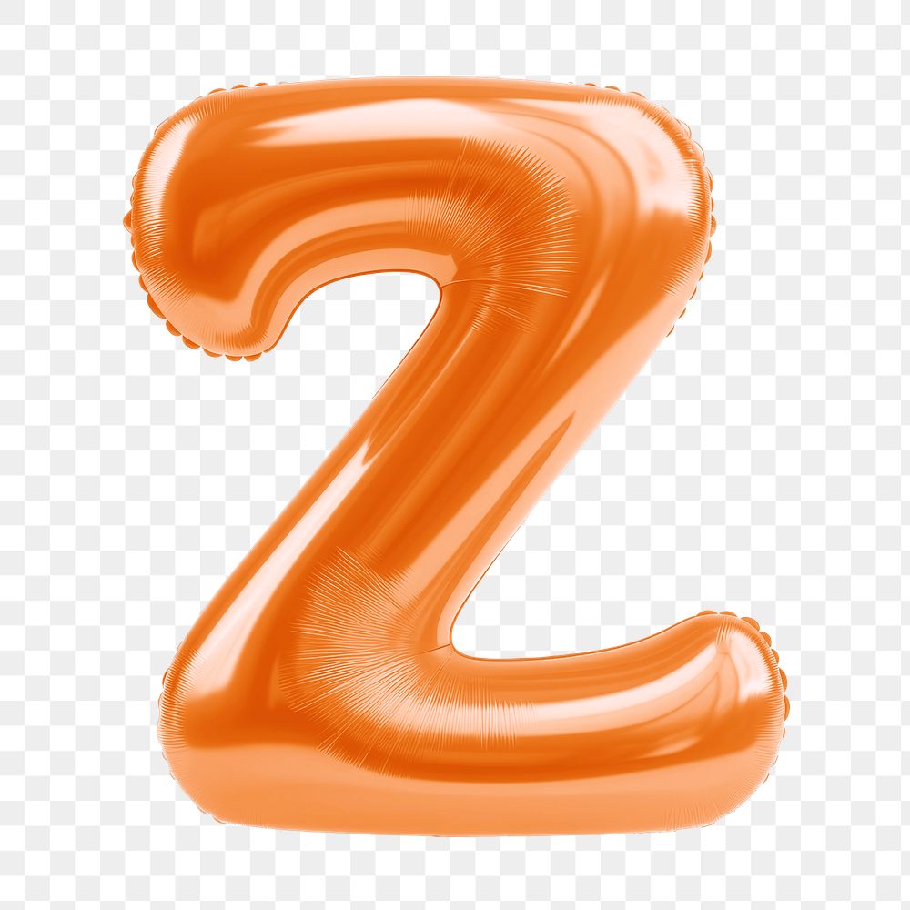Letter Z png 3D orange balloon alphabet, transparent background