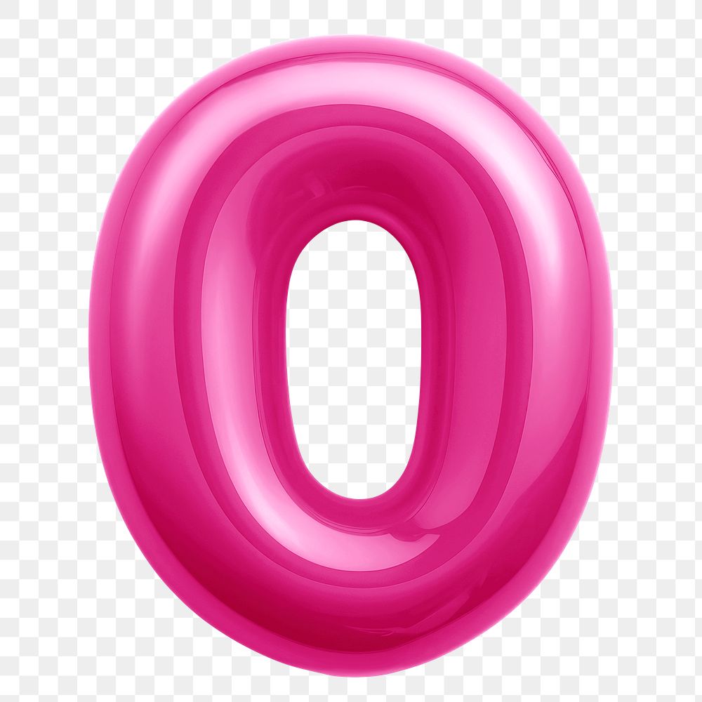 Number zero png pink  3D balloon, transparent background
