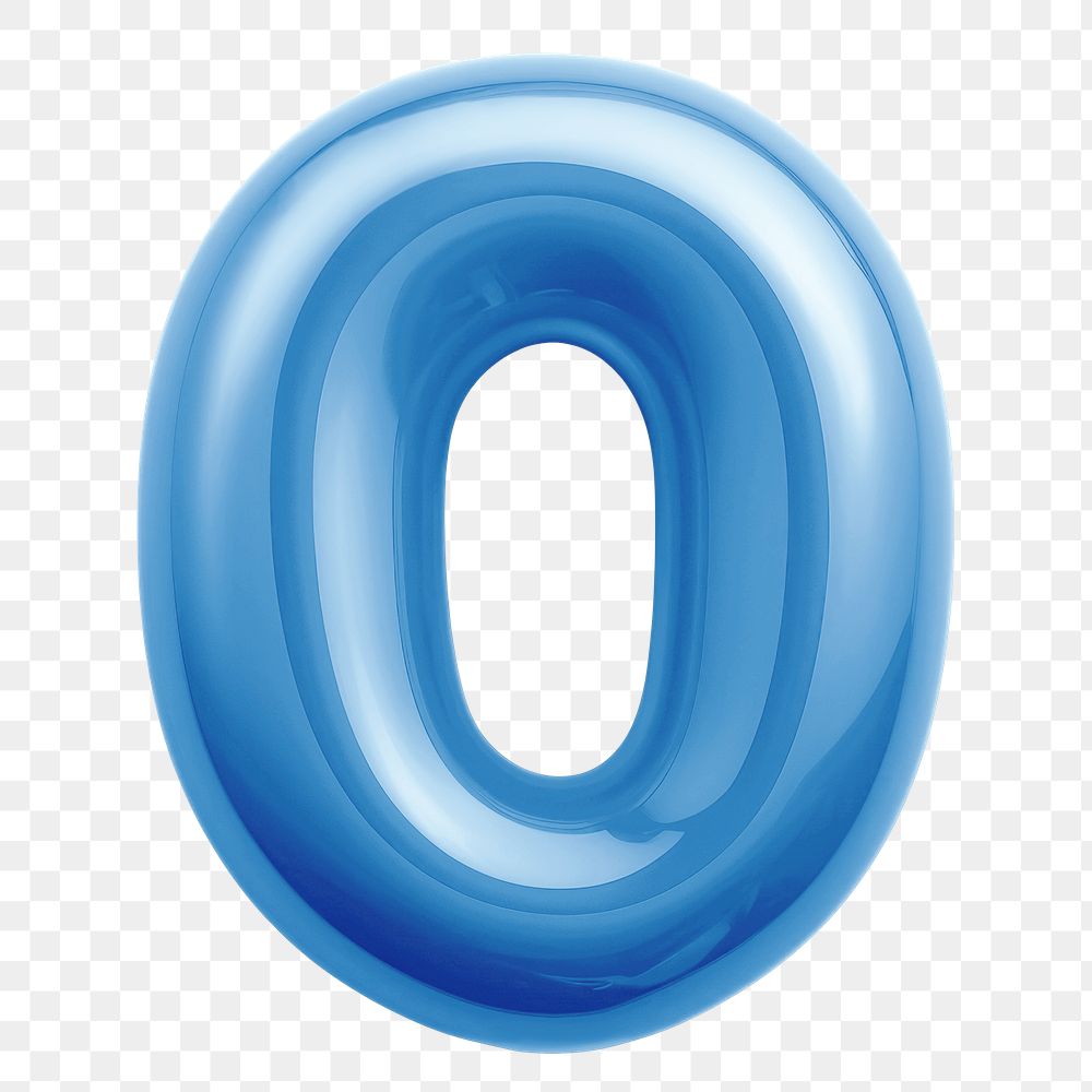 Number 0 png blue  3D balloon, transparent background