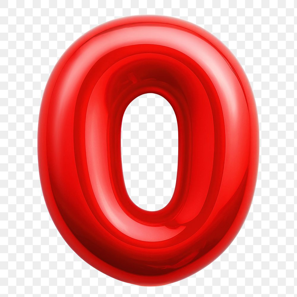 Number 0 png red  3D balloon, transparent background