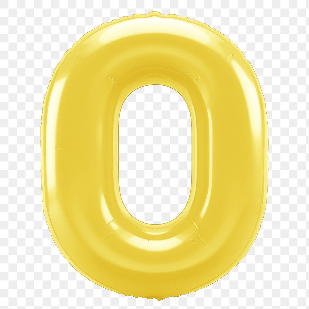 Number 0  png yellow  3D balloon, transparent background