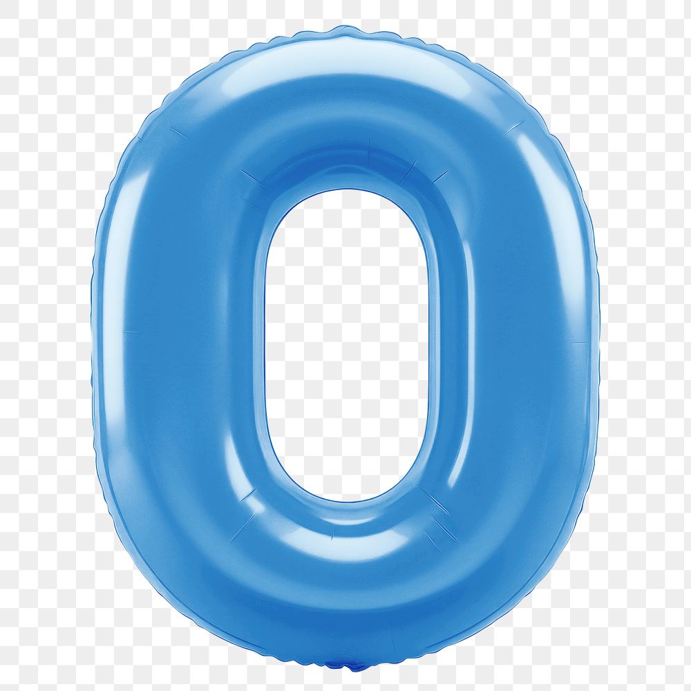 Number 0 png blue  3D balloon, transparent background