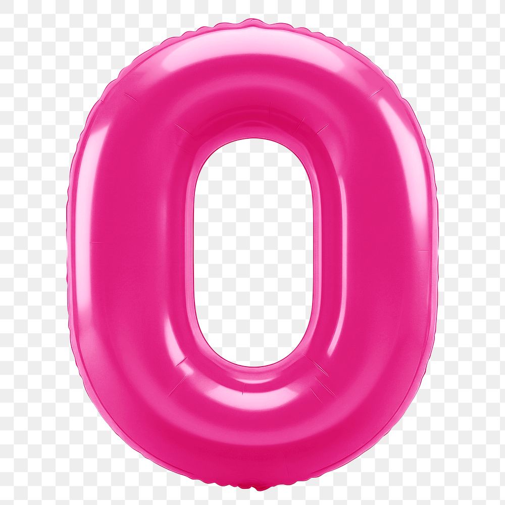 Number zero png pink  3D balloon, transparent background