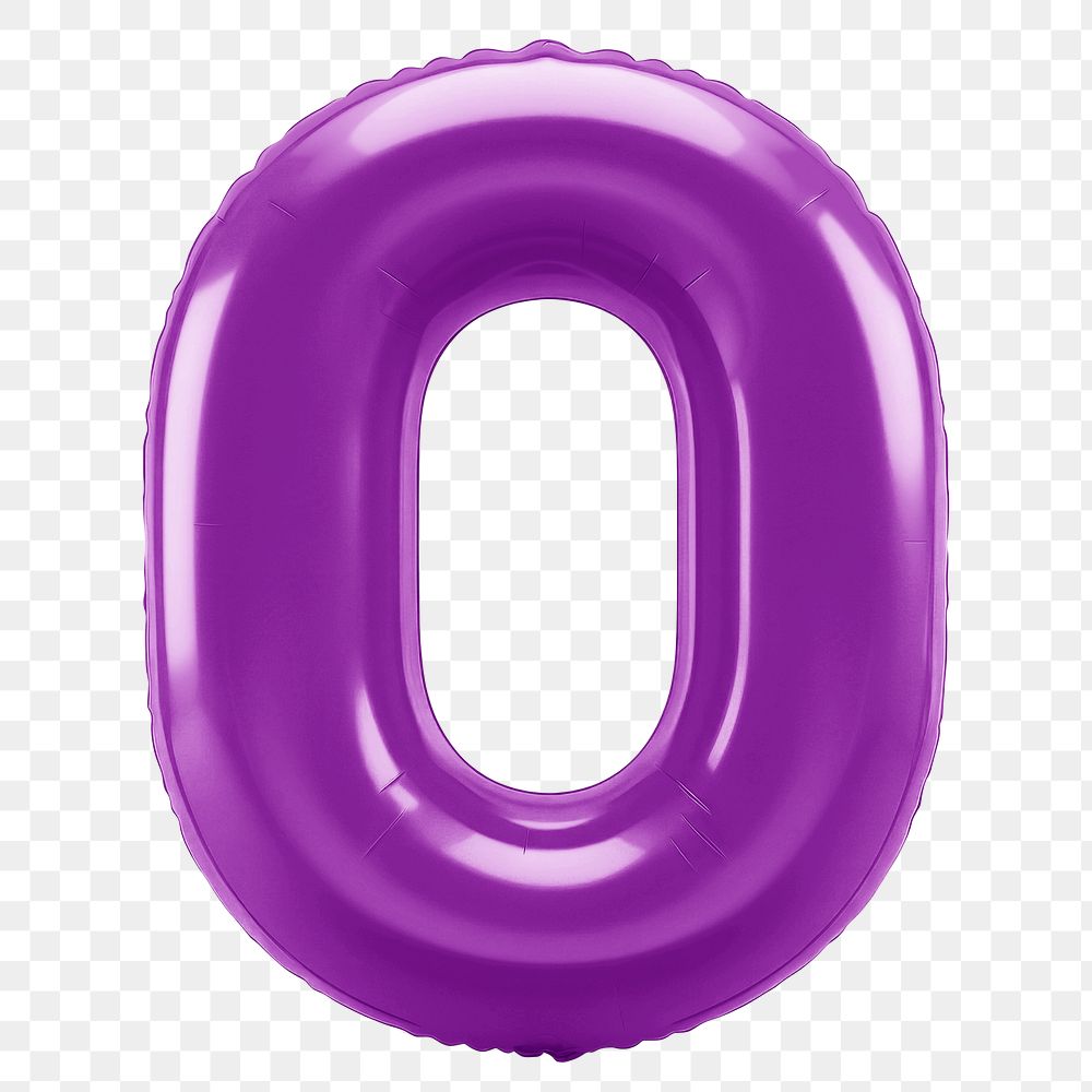 Number 0 png purple  3D balloon, transparent background