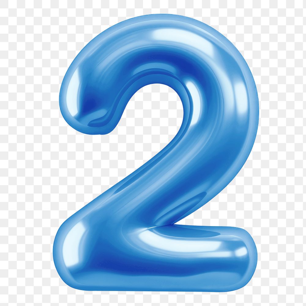 Number two png blue  3D balloon, transparent background