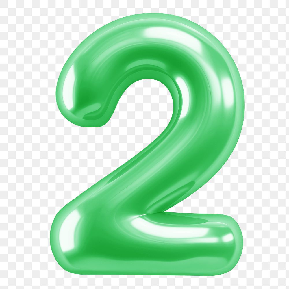 Number two png green  3D balloon, transparent background