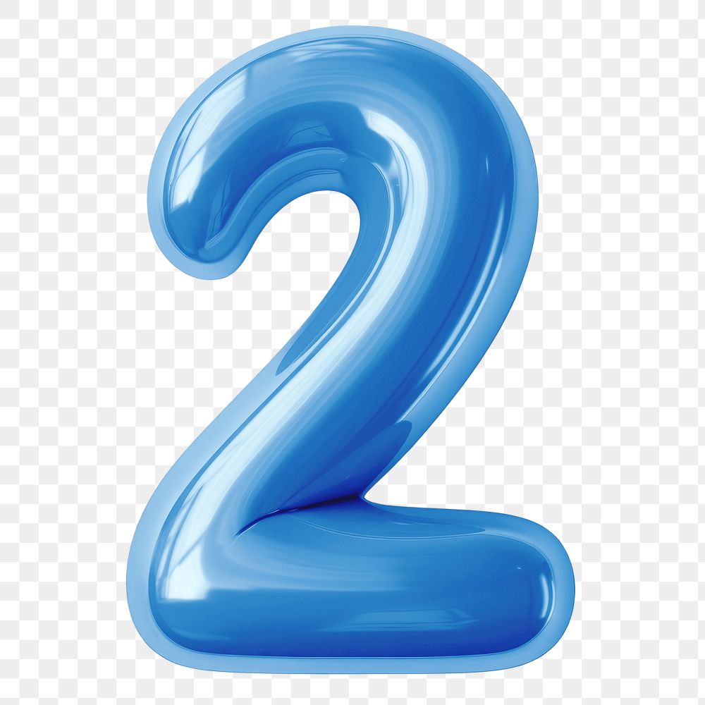 Number two png blue  3D balloon, transparent background
