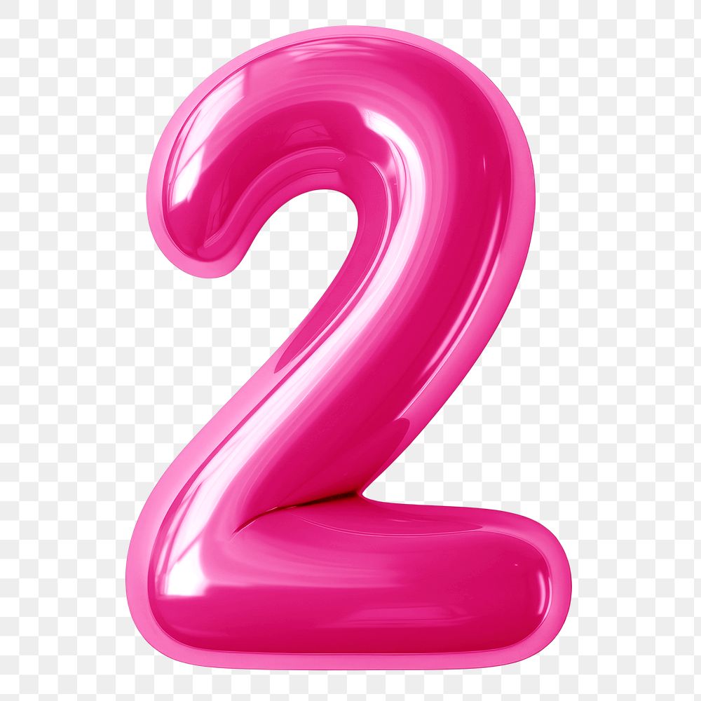 Number 2 png pink  3D balloon, transparent background