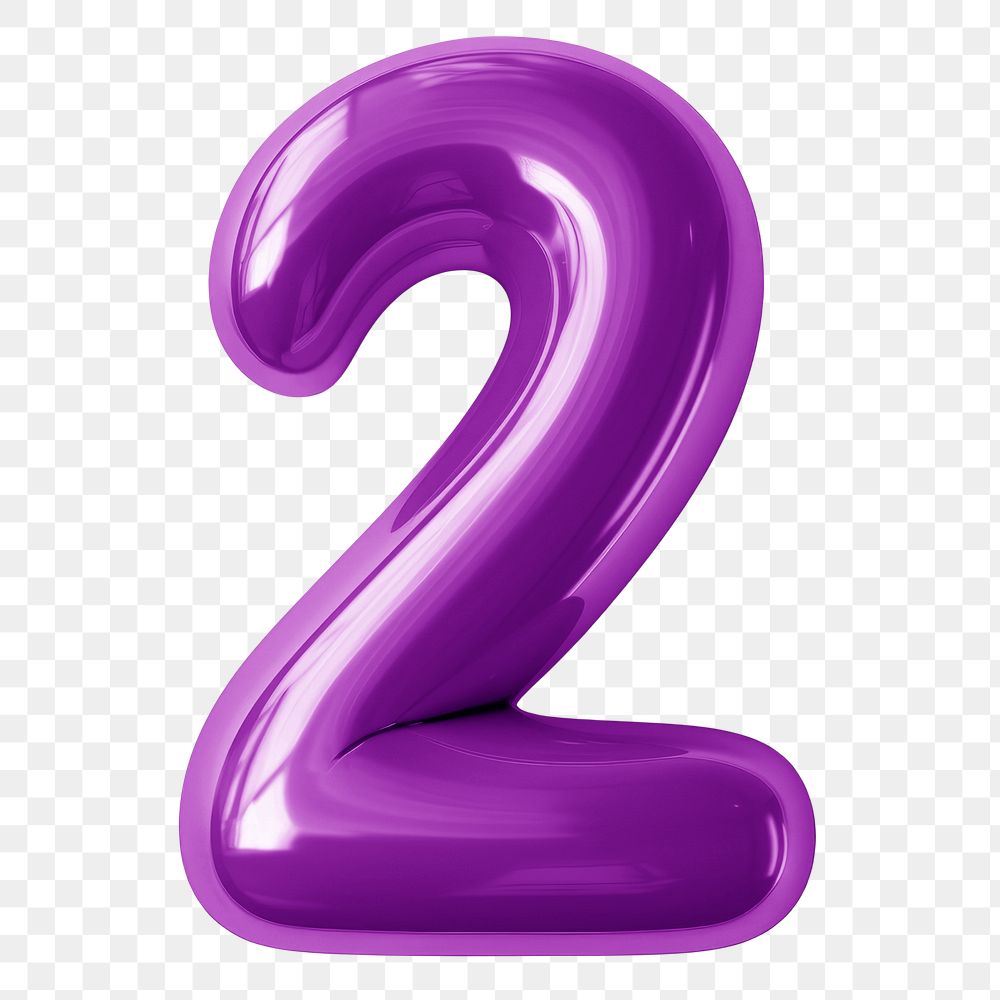 Number two png purple  3D balloon, transparent background