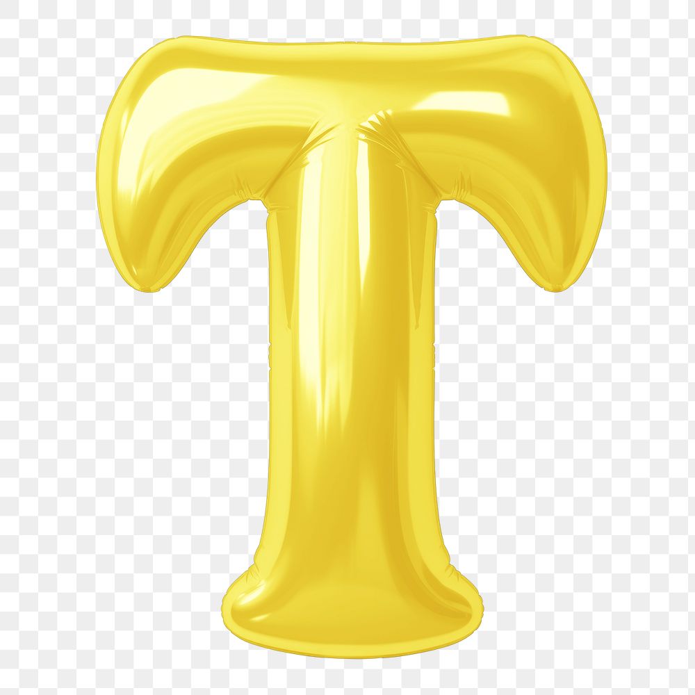 Letter T png 3D yellow balloon alphabet, transparent background