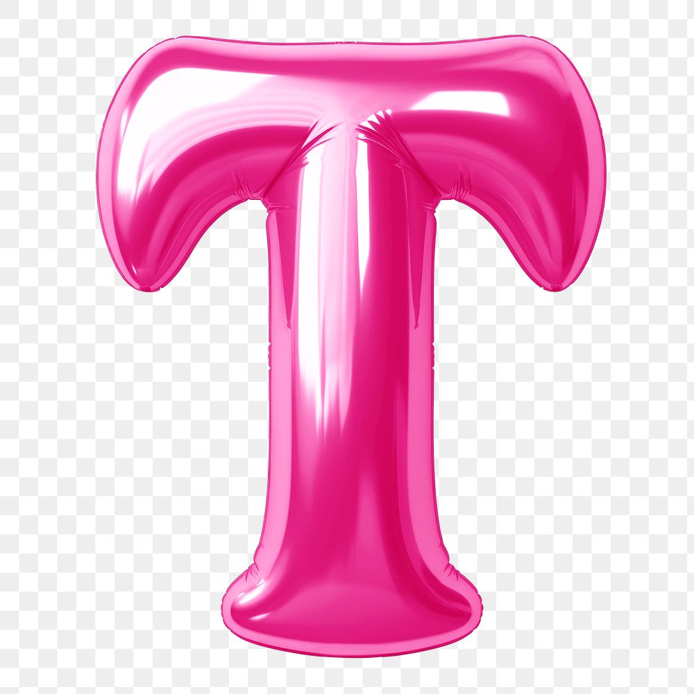 Letter T png 3D pink balloon alphabet, transparent background