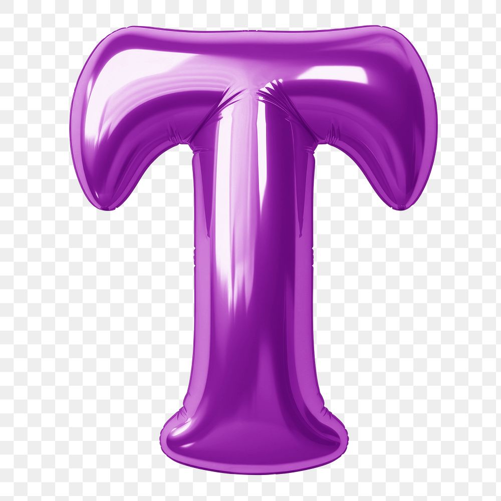 Letter T png 3D purple balloon alphabet, transparent background