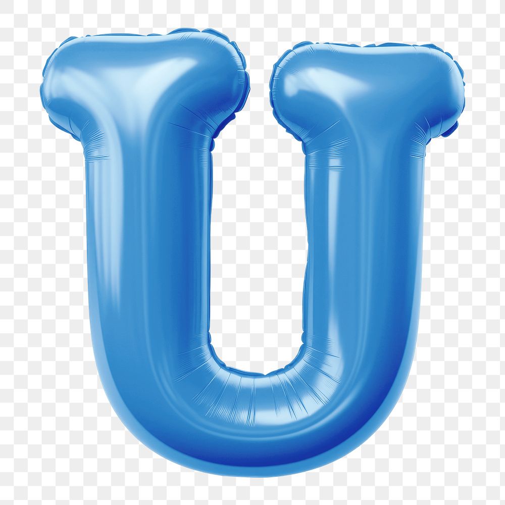 Letter U png 3D blue balloon alphabet, transparent background
